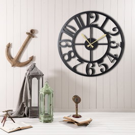 Wallity Reloj de pared Circle de metal negro